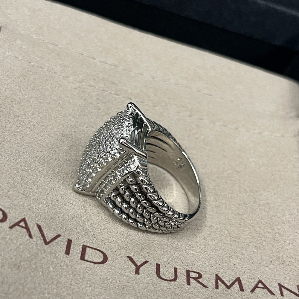 David Yurman Silver Pavé Diamond Cable Statement Ring - Picture 4 of 4
